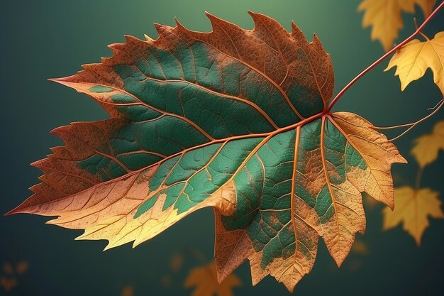 Foto la caída de la hoja de otoño revela la intrincada vena de la hoja generada por ai