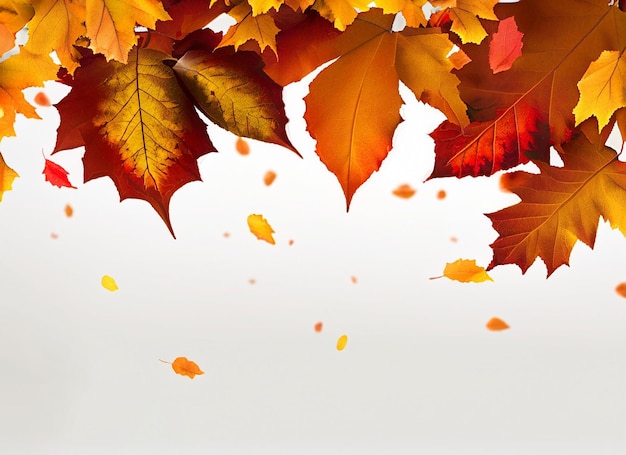 La caída de las hojas de otoño sobre fondo blanco.