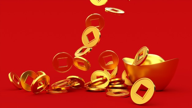 Caída de monedas de oro chino d