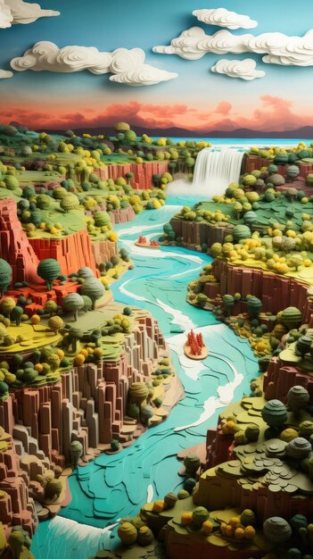 Foto caída del niágara ontario de canadá y nueva york ee.uu. con embarcaciones 3d y fondo aislado