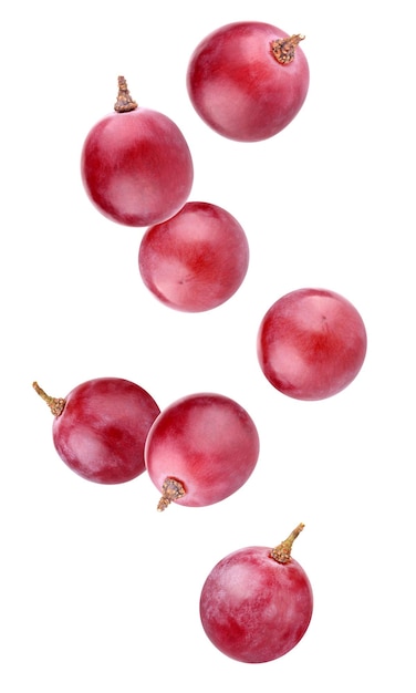 Caída de uvas rojas aislado sobre un fondo blanco.