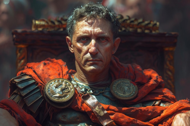 Foto caio júlio césar, estadista geral romano e figura histórica icônica, história antiga, proezas militares, perspicácia política e uma ascensão complexa ao poder