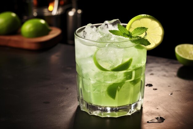 Foto caipirinha, la bebida oficial de brasil, se elabora utilizando cachaca, un tipo de alcohol fuerte derivado