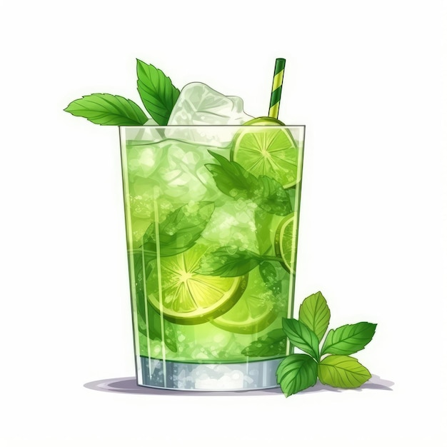 Caipirinha-Cocktail isoliert auf Weiß als Illustration generativer KI