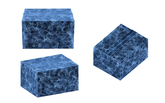 Foto caixa com estrutura transparente azul renderização 3d