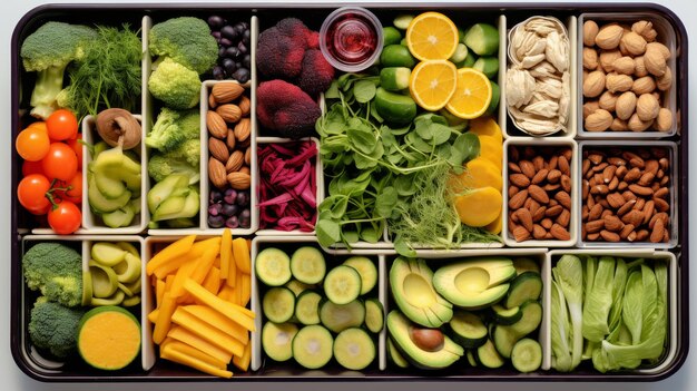 Caixa de almoço cheia de alimentos coloridos e nutritivos