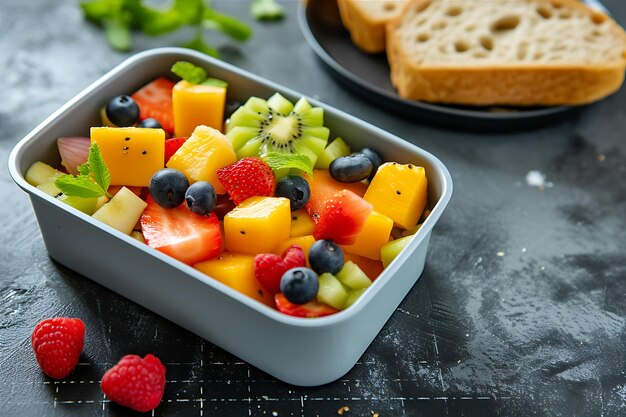 Foto caixa de almoço com alimentos frescos foto de estoque