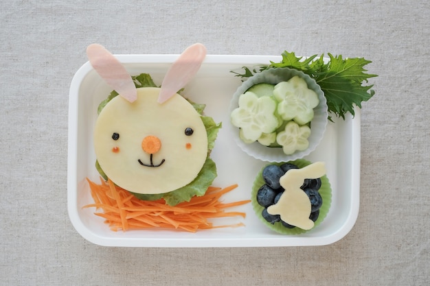 Caixa de almoço de coelhinho da Páscoa, divertido arte de comida para crianças