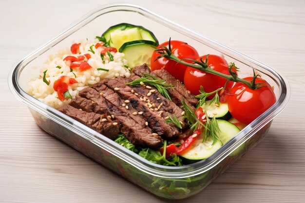 Foto caixa de almoço pronta com comida preparada