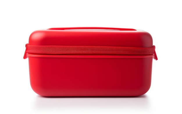 Foto caixa de almoço vermelha em fundo branco