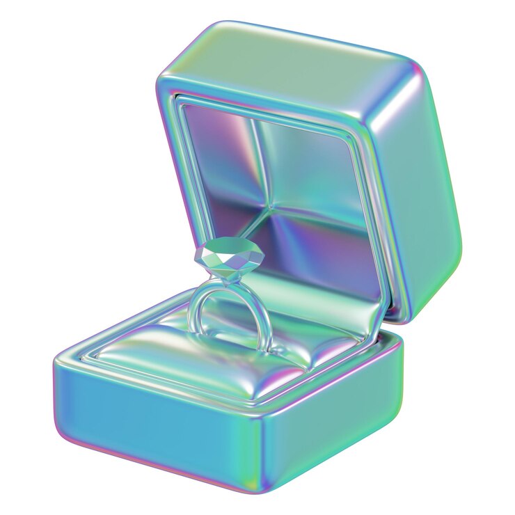 Foto caixa de anel de noivado holográfico png ilustração 3d fundo transparente