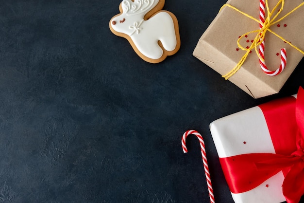 Caixa de biscoito de fundo de natal de presente de férias de inverno