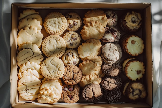 Caixa de biscoitos saudáveis assortidos recém-cozidos e embalados para ir Generative AI