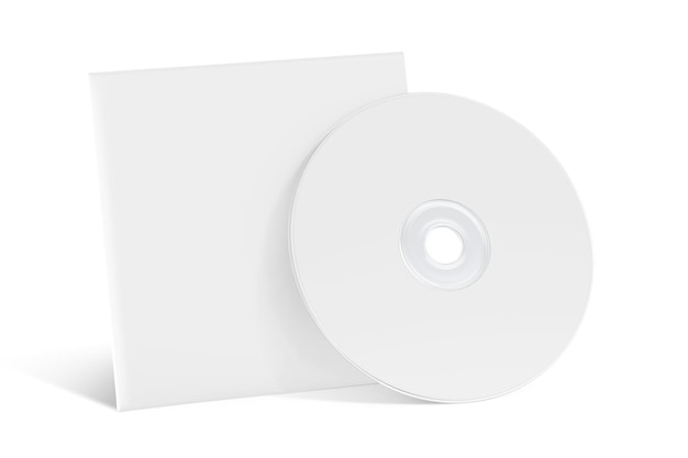 Caixa de cd branca em branco com uma etiqueta em branco