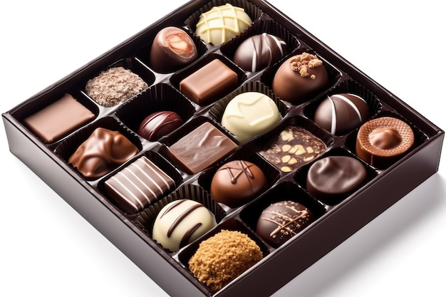 caixa de chocolate com vários chocolates dentro