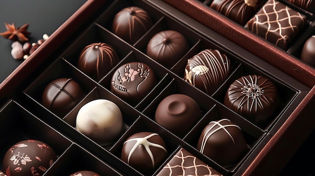 Caixa de chocolates variados em close-up