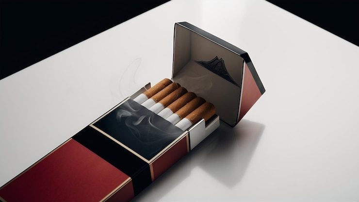 Foto caixa de cigarros aberta em fundo branco