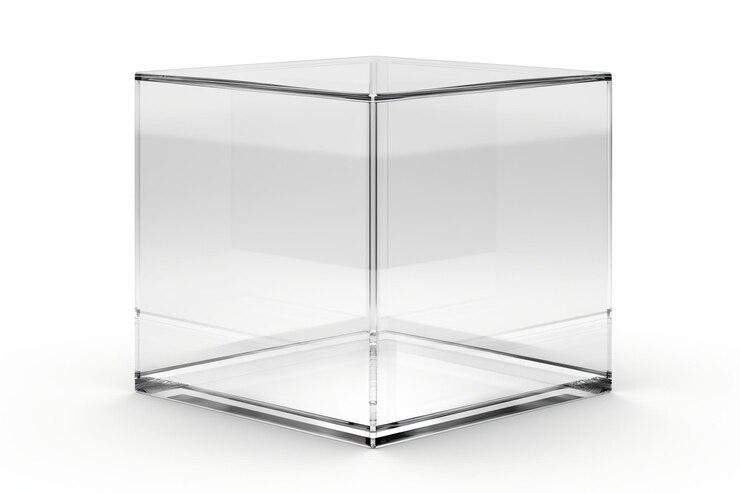Foto caixa de cubo de vidro 3d isolada transparente