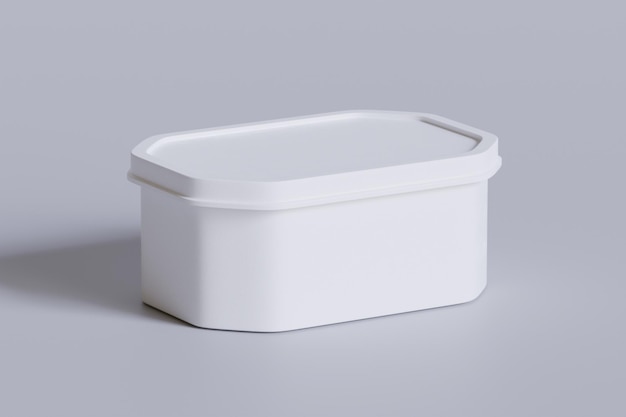 Caixa de lata para embalagem de recipientes de sorvete de alimentos isolada em fundo cinza ilustração de renderização 3D