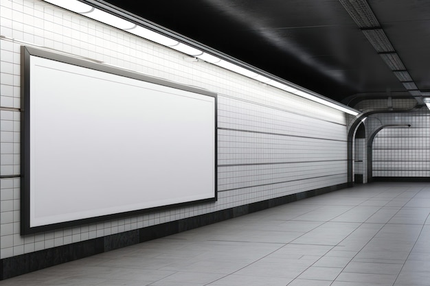 Caixa de luz de quadro de avisos digital branco em branco na estação de trem de metrô vazia AI gerada