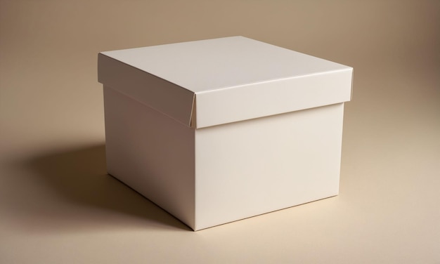 Caixa de papel quadrada branca sobre um fundo bege
