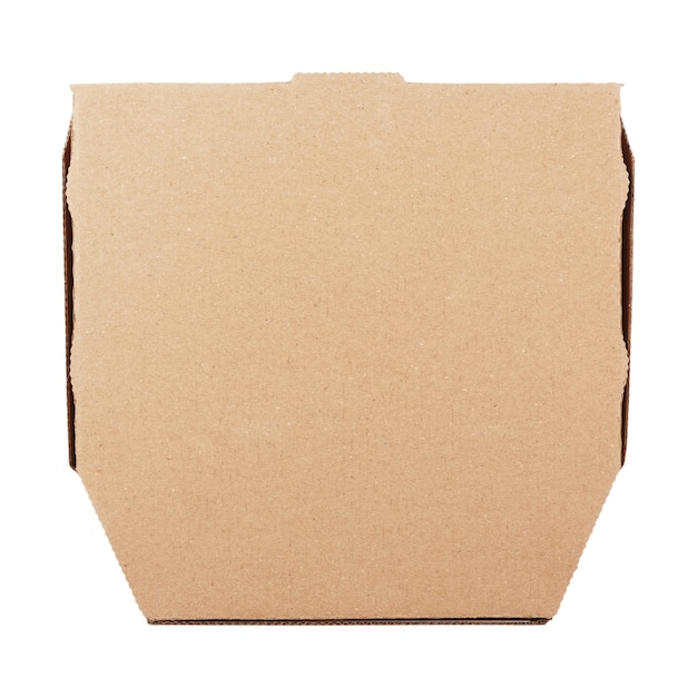 Caixa de pizza de papelão em branco com espaço de cópia para seu projeto em um fundo branco