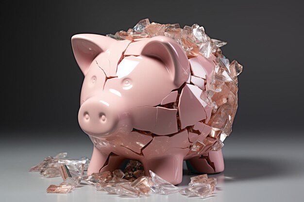 Caixa de porcos quebrada com moedas de dólar ilustração 3D