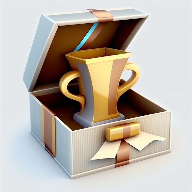 caixa de presente aberta 3D com copo de troféu