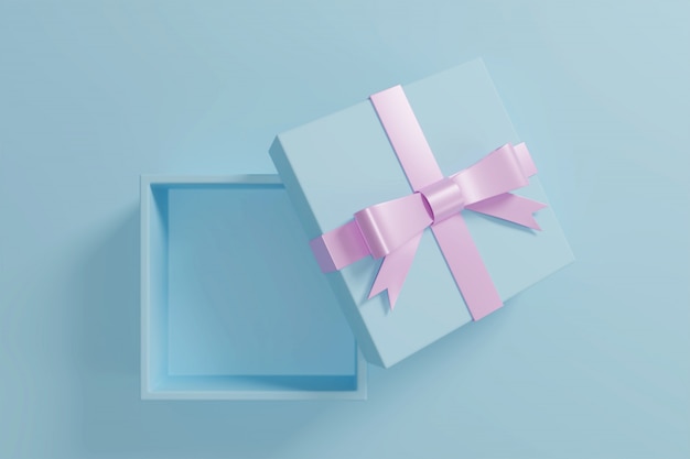 Foto caixa de presente aberto azul laço rosa fita amantes coloridos dos namorados