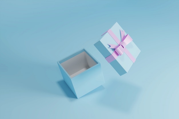 Caixa de presente aberto azul laço rosa fita amantes coloridos dos namorados