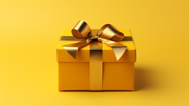 Caixa de presente amarela de Natal feliz ano novo conceito amarelo brilhante fundo de cor