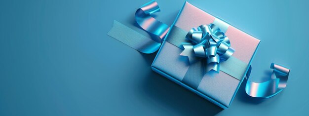 Caixa de presente azul com fita e laço para homem e menino isolados em fundo azul Presente de Natal com Birt