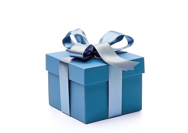 Foto caixa de presente azul islotad em fundo branco