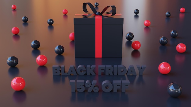 Caixa de presente Black Friday 3D com 15% de desconto