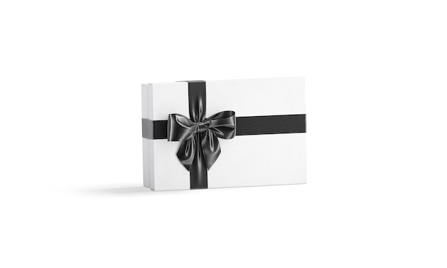 Caixa de presente branca com mockup de laço de fita preta Pacote retangular plano para aniversário drebirthday vestido