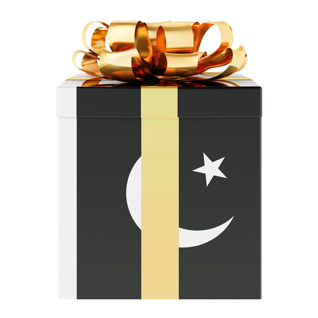 Caixa de presente com bandeira paquistanesa Férias no conceito do Paquistão renderização 3D isolada em fundo branco