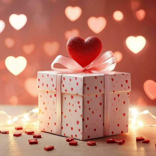 Caixa de presente com coração Caixa de regalo com coração Valentines fundo