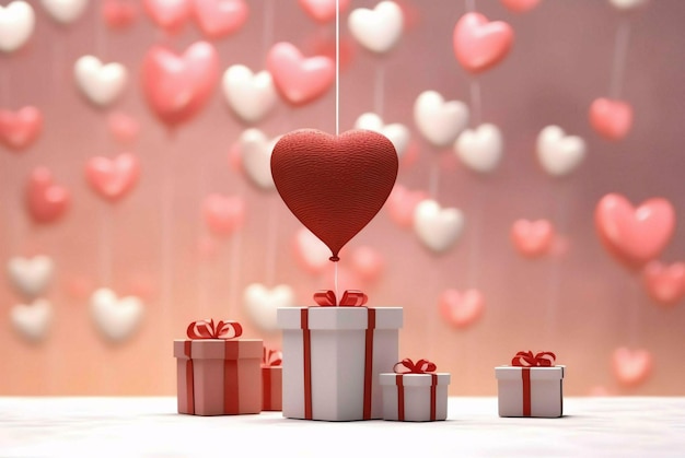 Caixa de presente com coração vermelho Caixa de regalo com coração Caixa de presentes com corações