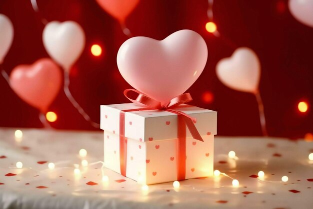 Caixa de presente com coração vermelho Caixa de regalo com corações vermelhos Caixa de presentes com coração