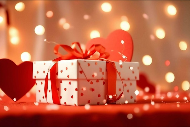 Caixa de presente com corações vermelhos Caixa de regalo com fita vermelha Caixeta de regalo vermelha