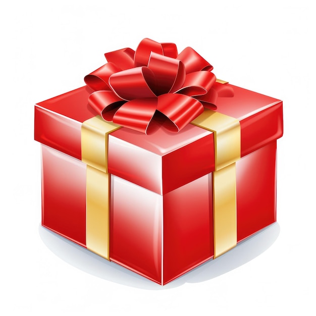Caixa de presente com laço isolado em fundo branco desenhado estilo desenho animado Presente para Natal, Ano Novo ou Aniversário