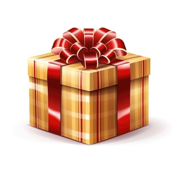 Foto caixa de presente com laço isolado em fundo branco desenhado estilo desenho animado presente para natal, ano novo ou aniversário