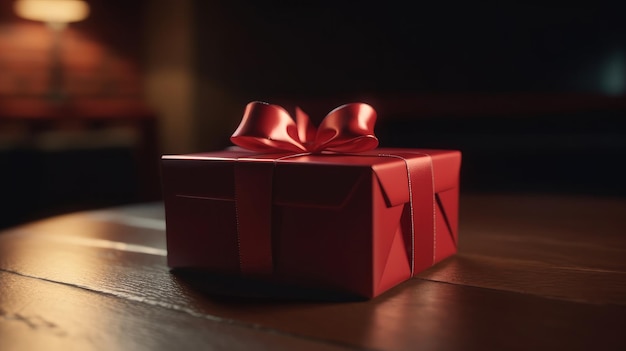 Caixa de presente com laço vermelho em fundo escuro Presente de dia dos namorados feliz dia da mulher