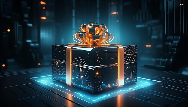 Caixa de presente da Cyber Monday ilustração 3d estilo futurista computador estilo informatique