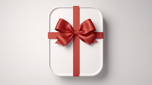 Caixa de presente decorativa com laço vermelho e fita longa Texto de Feliz Dia da Mulher Vista superior