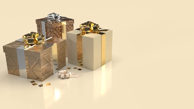 Caixa de presente luxuosa em ouro. Renderização 3D.
