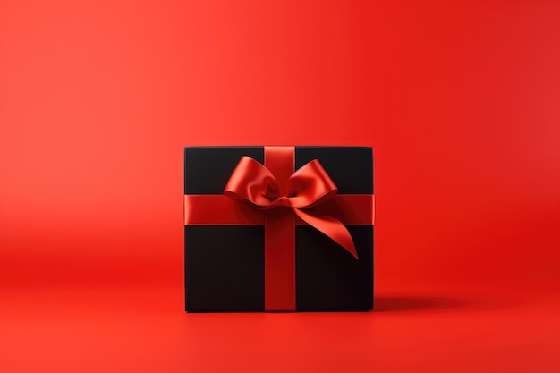 caixa de presente preta embrulhada com fita vermelha