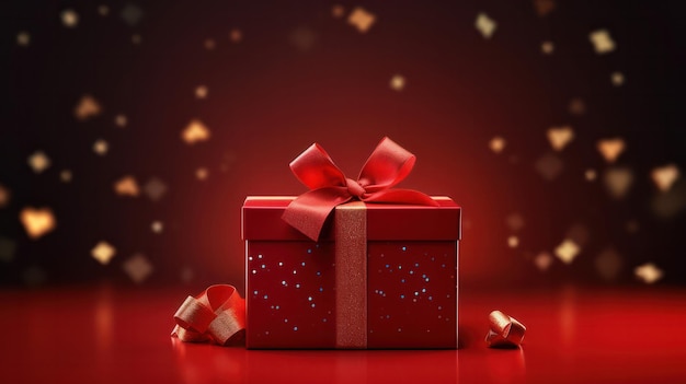 Caixa de presente vermelha com arco elegante em fundo escuro Ideal para celebrações e ocasiões especiais