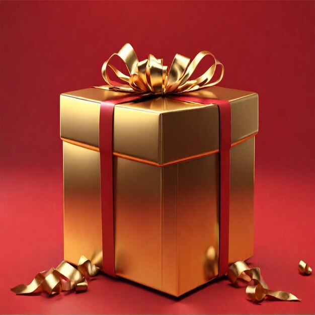 Caixa de presente vermelha fita dourada Ai Generative