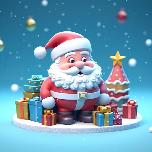 Caixa de presentes de Papai Noel de Natal Personagem de desenho animado 3d Feliz Ano Novo Feliz Natal BannerGenerative AI